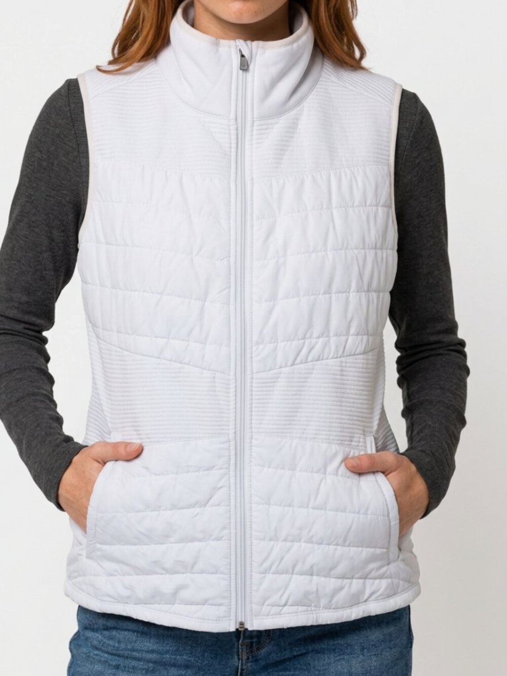 Tek Gear Women's 2X White Polyester Blend Sleeveless Zip Jacket & Snap Pockets
